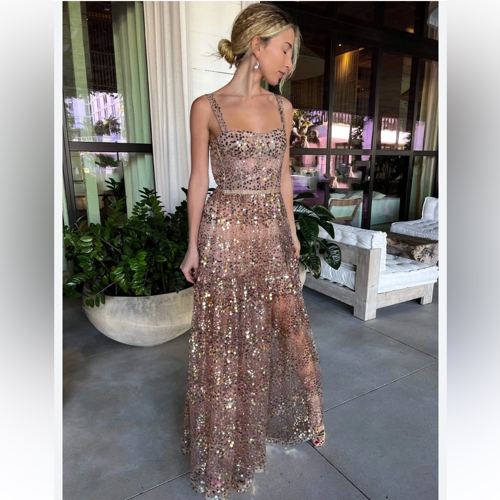 Bronx and Banco gold gown embellished large